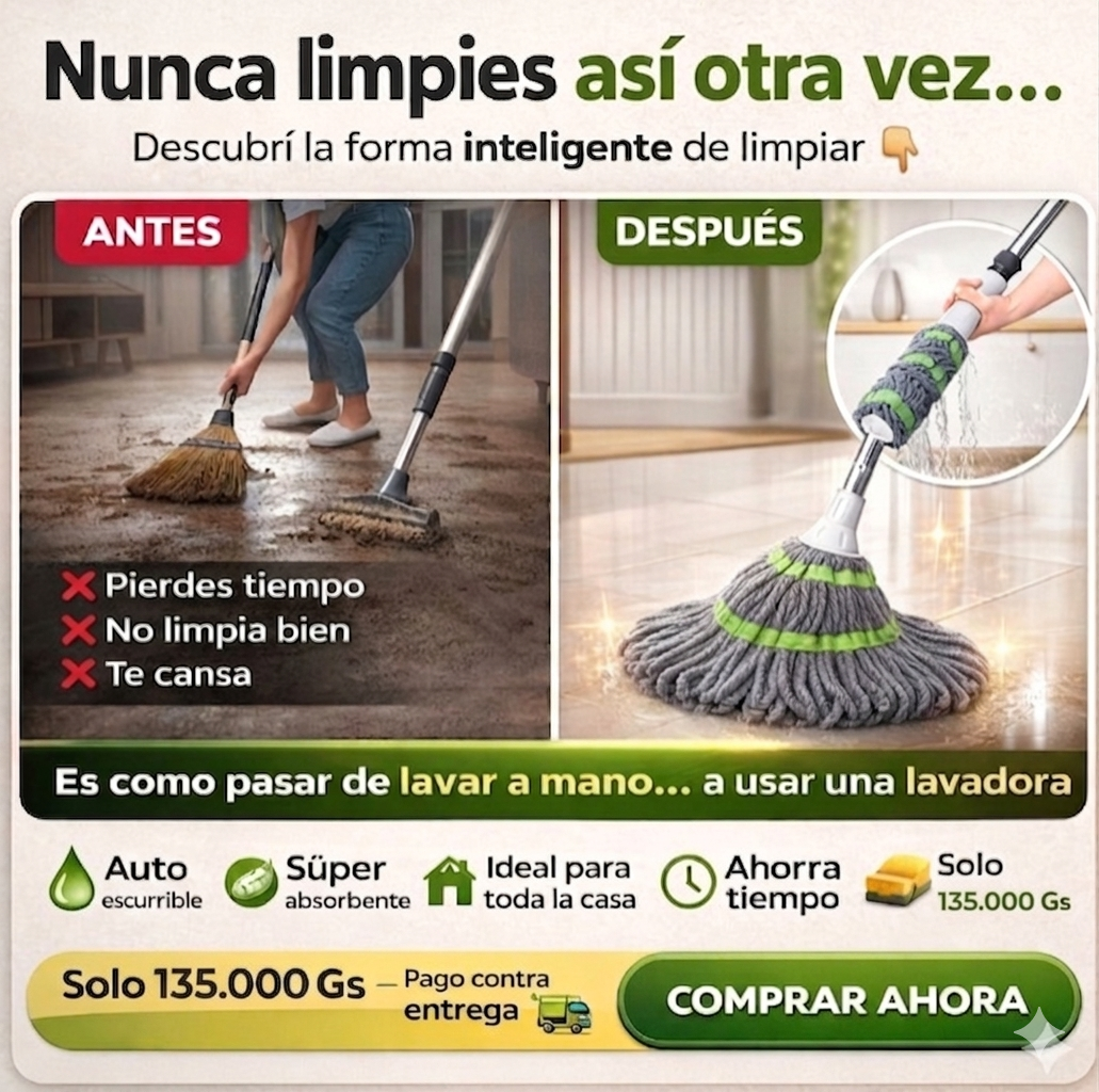 Super Trapeador Autoescurrible Limpia en la mitad de tiempo, sin mojarte las manos 🧼⚡