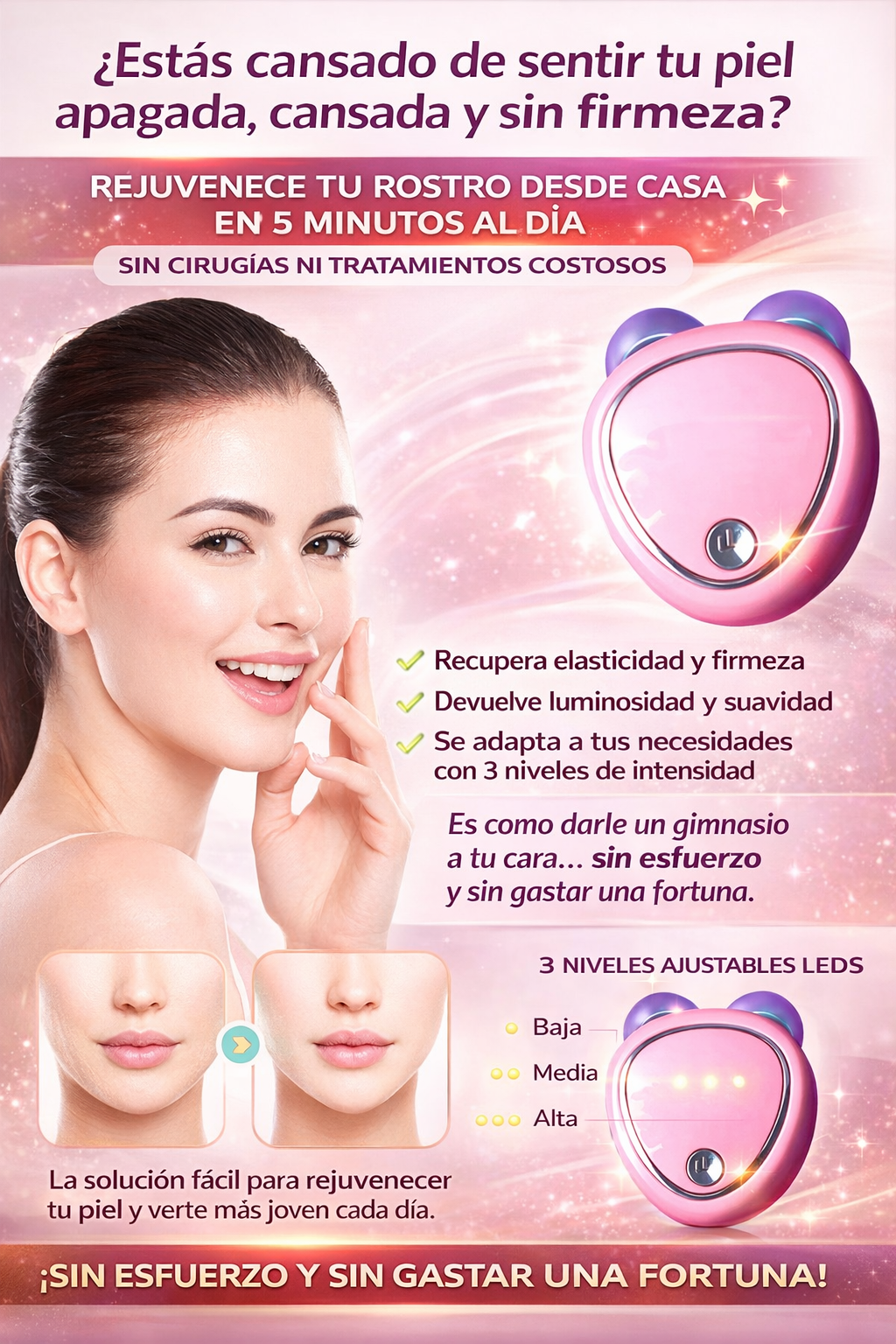 Tu "Gimnasio Facial" de 5 Minutos en Casa - Skindion dispositivo de rejuvenecimiento facial con Microcorriente